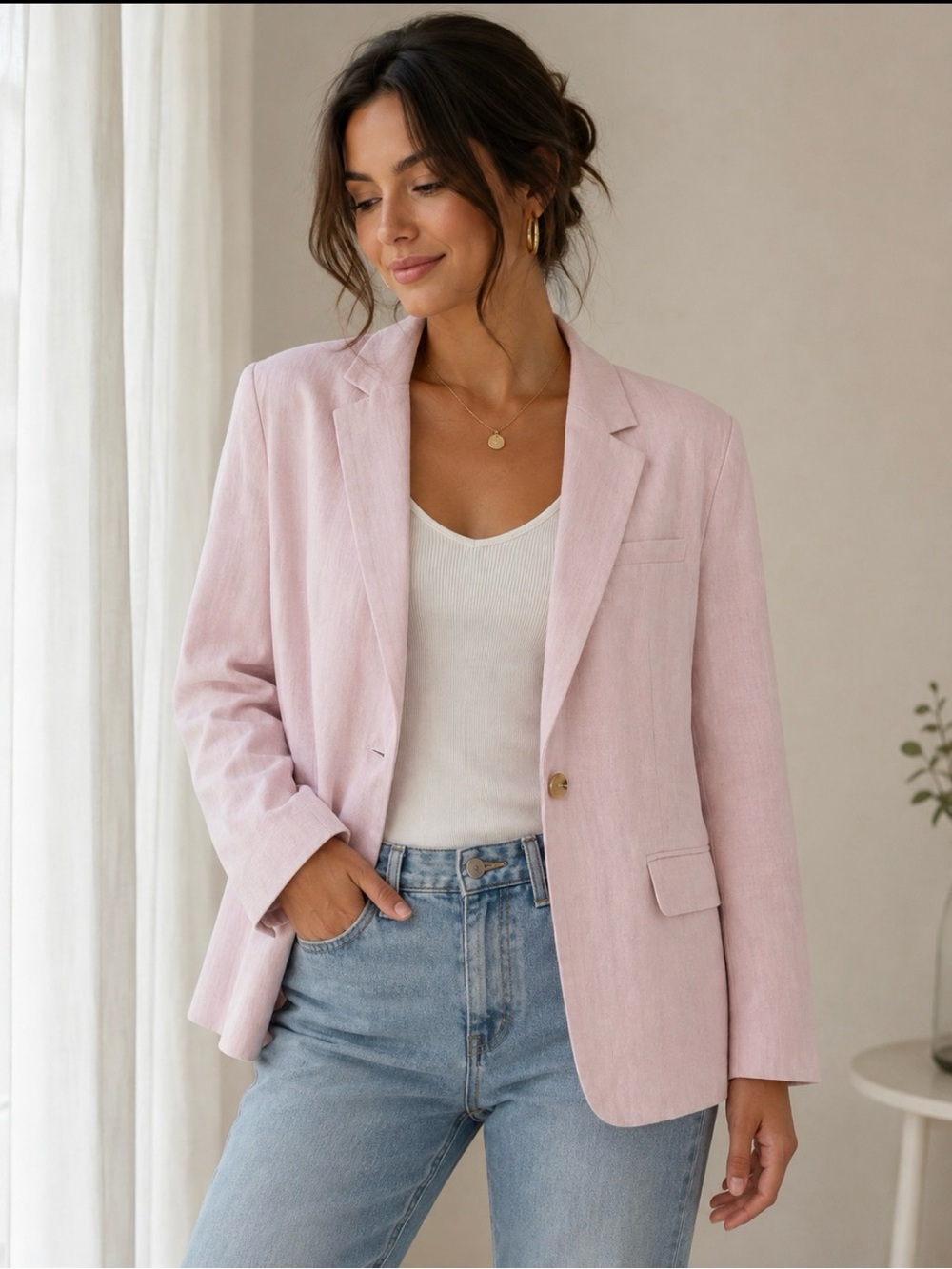 Steve Madden Pastel Pink Single-Button Blazer